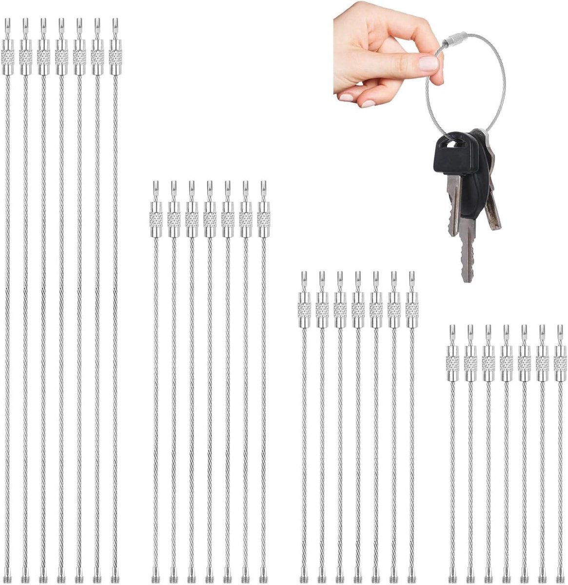 Sleutelringen Set - Ringen met Schroef - Bagage Markeren - Roestvrij Staal - 11/15/20/30 cm - Zilverkleurig
