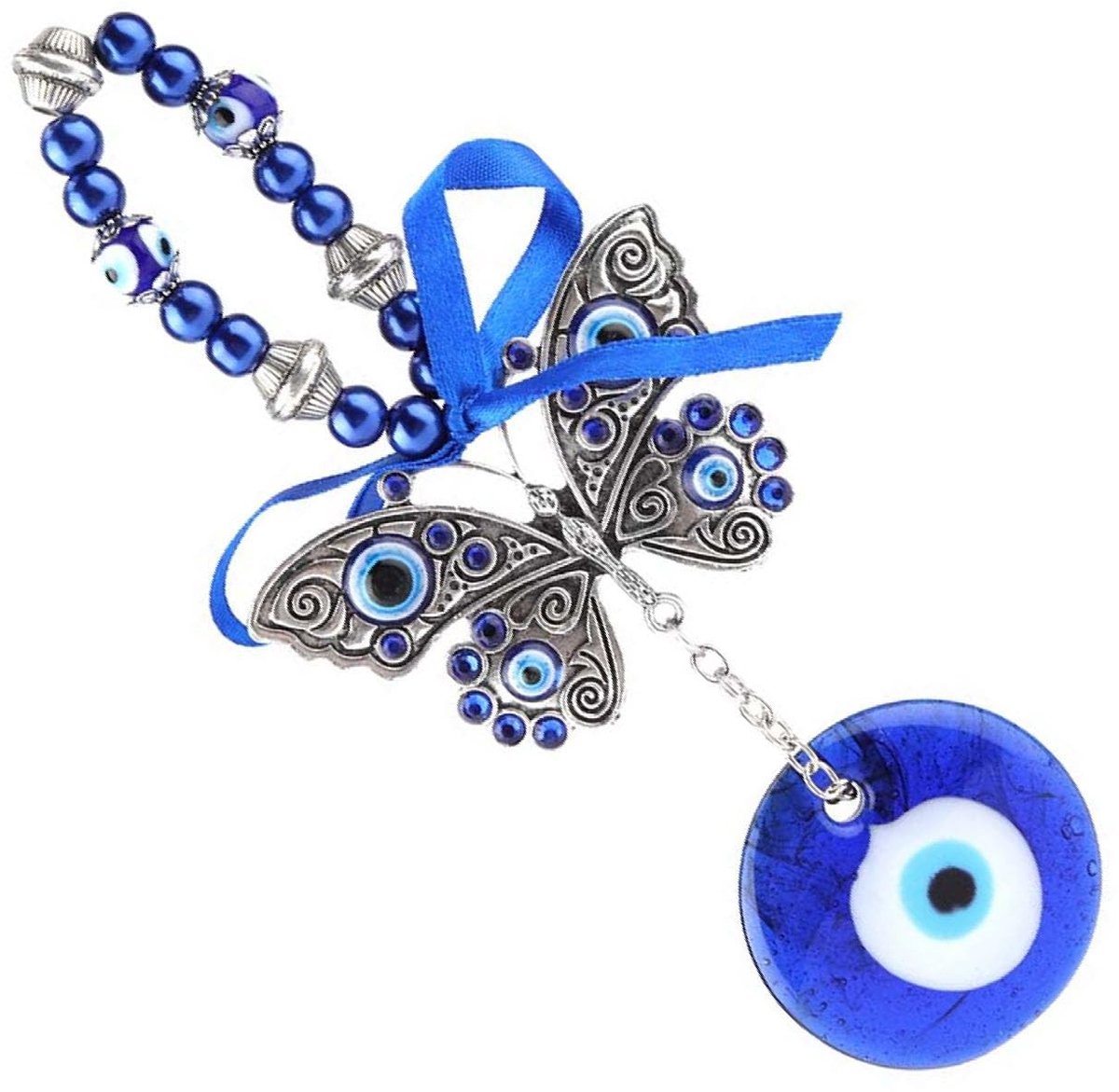 Golden crown - Pendant Evil Eye - Turkse Blauwe Amulet - Geluk Brengen - Blauw - Wanddecoratie - Talisman voor Bescherming - Geschikt voor Huizen