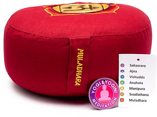 Meditatiekussen 1e chakra geborduurd - 33x17 - Boekweit - Katoen - Rood van Yogi & Yogini — afbeelding 5