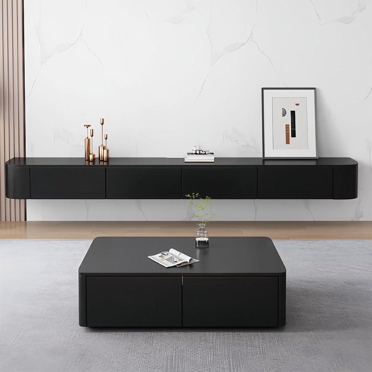 Zwevend TV-meubel - Wandmeubel Lowboard - Woonkamer Opbergen - Geen Montage Nodig - 160cm - Zwart