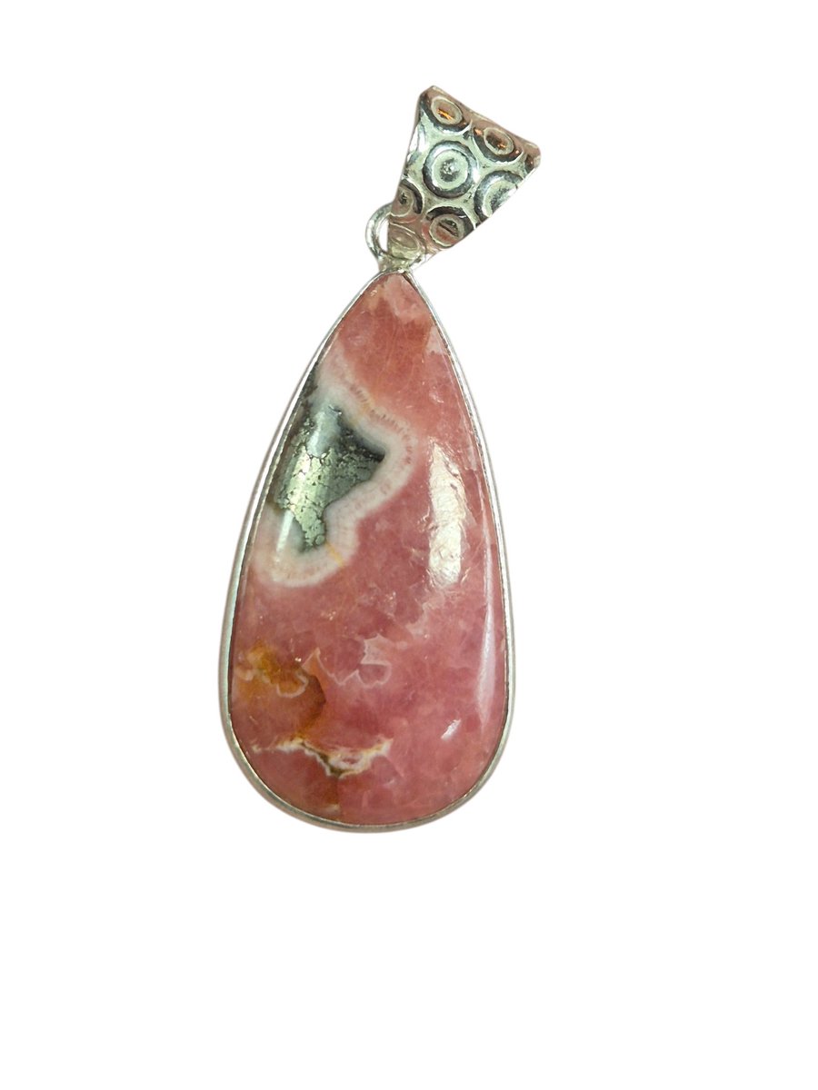 Rhodochrosiet edelsteen hanger ingezet in 925 Sterling zilver
