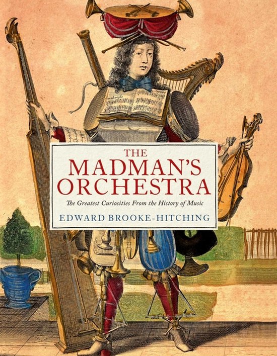 Boek met de titel 'The Madman's Orchestra', met een afbeelding van een man met veel muziekinstrumenten.