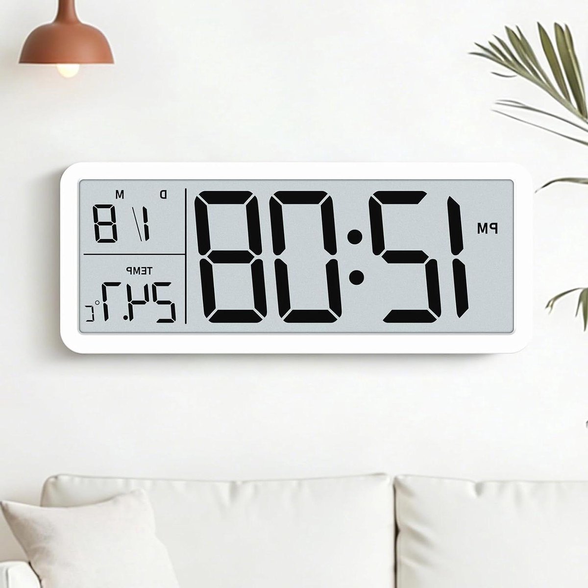 Digitale Wandklok - Wandklok met Temperatuur - Tijd Weergeven - Groot LCD Scherm - 30 cm - Wit
