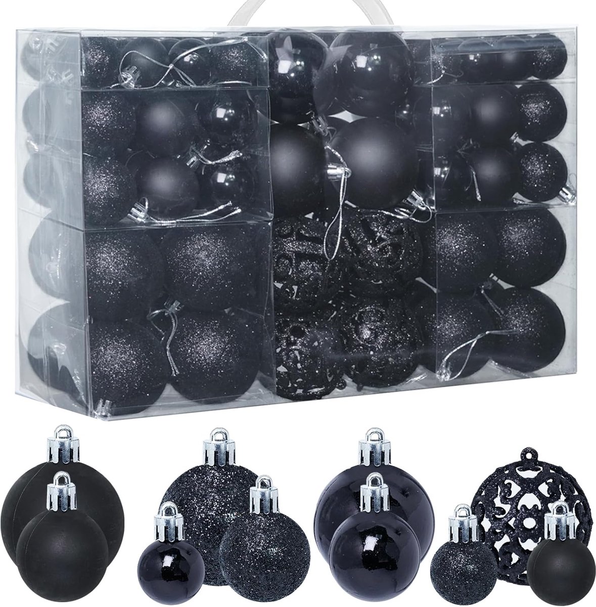 Pack of 100 Kerstballen Set voor Hangende Kerstboomdecoratie - Zwart - Feestdecoratie