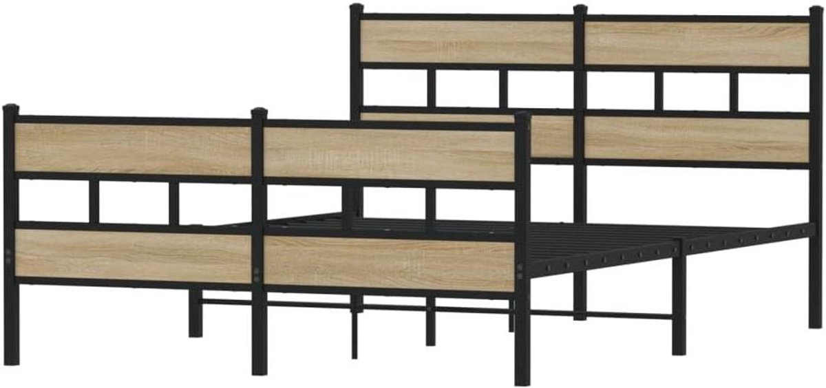 Bedframe Metaal - Ledikant Omranding - Slaapkamer Inrichten - Met Hoofd- en Voeteneinde - 160x200 cm - Sonoma Eiken