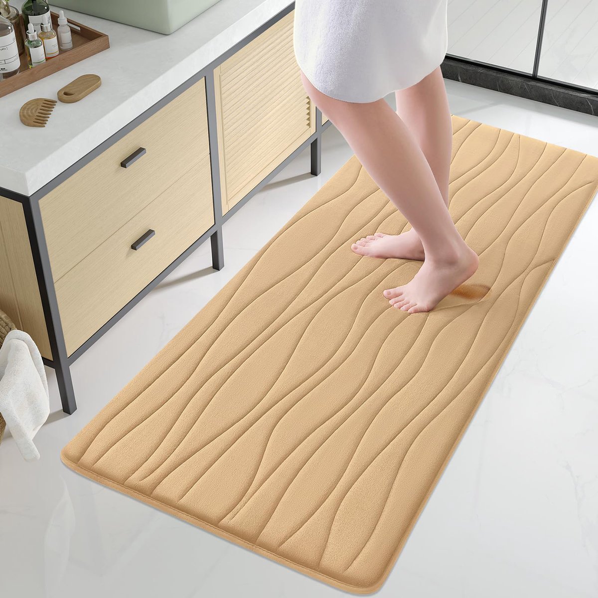Olanly Badmat - Traagschuim Badmat - Antislip Douchemat - Super Zachte Absorberende Douchemat - 61x120 cm - Beige