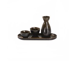 MPLCo - Ondes Sake Set - Drinkset met Karaf en 2 Kopjes - Japanse Theeset Wabi Sabi - Serviesset met Tray - Sake Servies - Zwart-Bruin