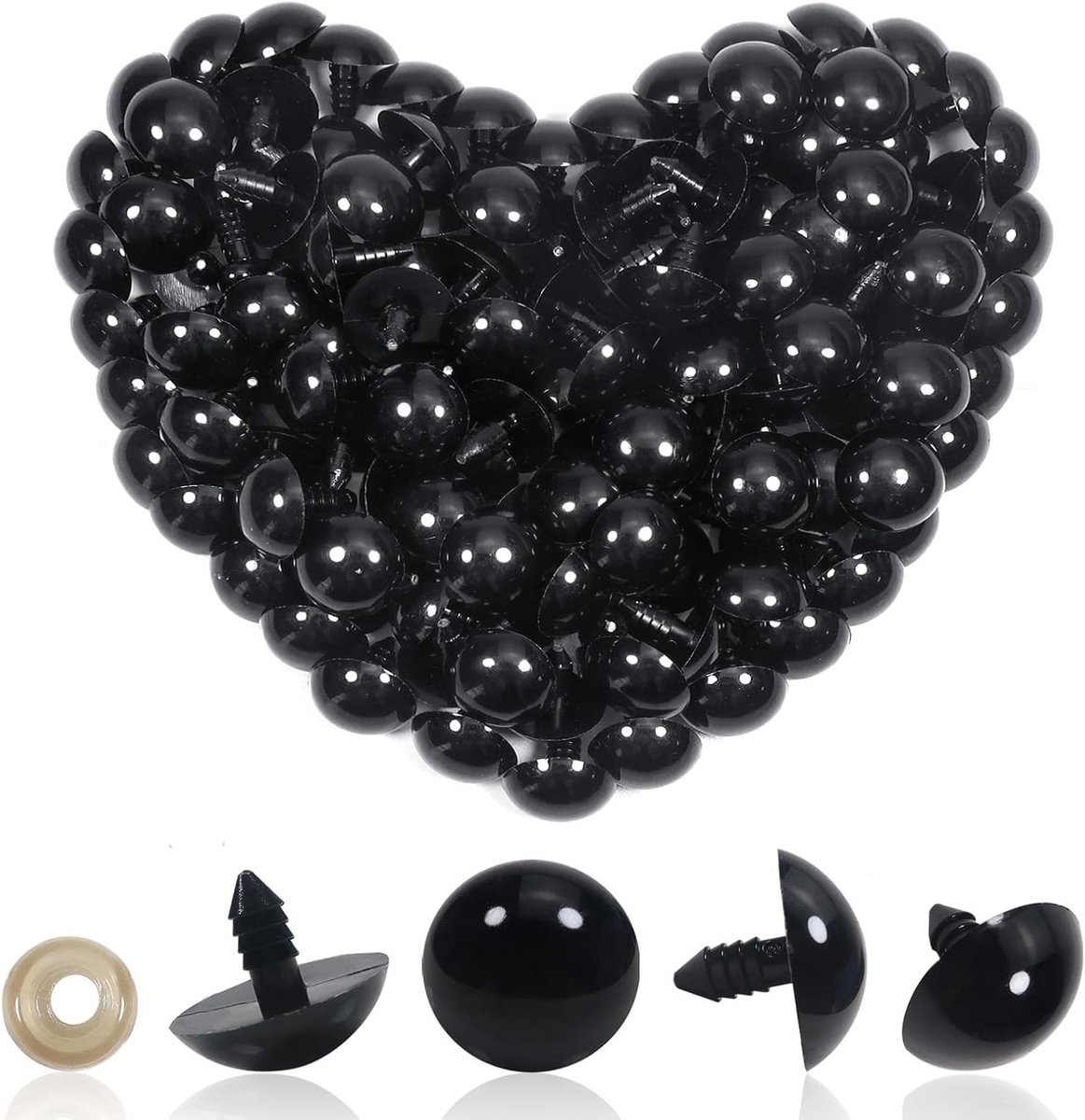 150 Stuks Veiligheidsoogjes 20mm Plastic Ogen met Wasjes voor Poppen en Knuffels