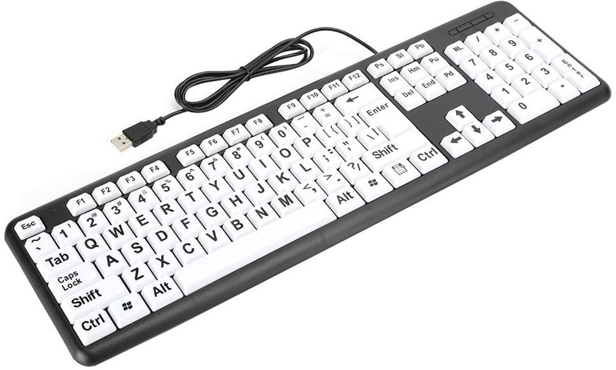 Vt products - Ouderentoetsenbord - USB-bedraad toetsenbord - Grote letters voor ouderen - Zwart - Ergonomisch ontwerp - Geschikt voor gebruik met comp