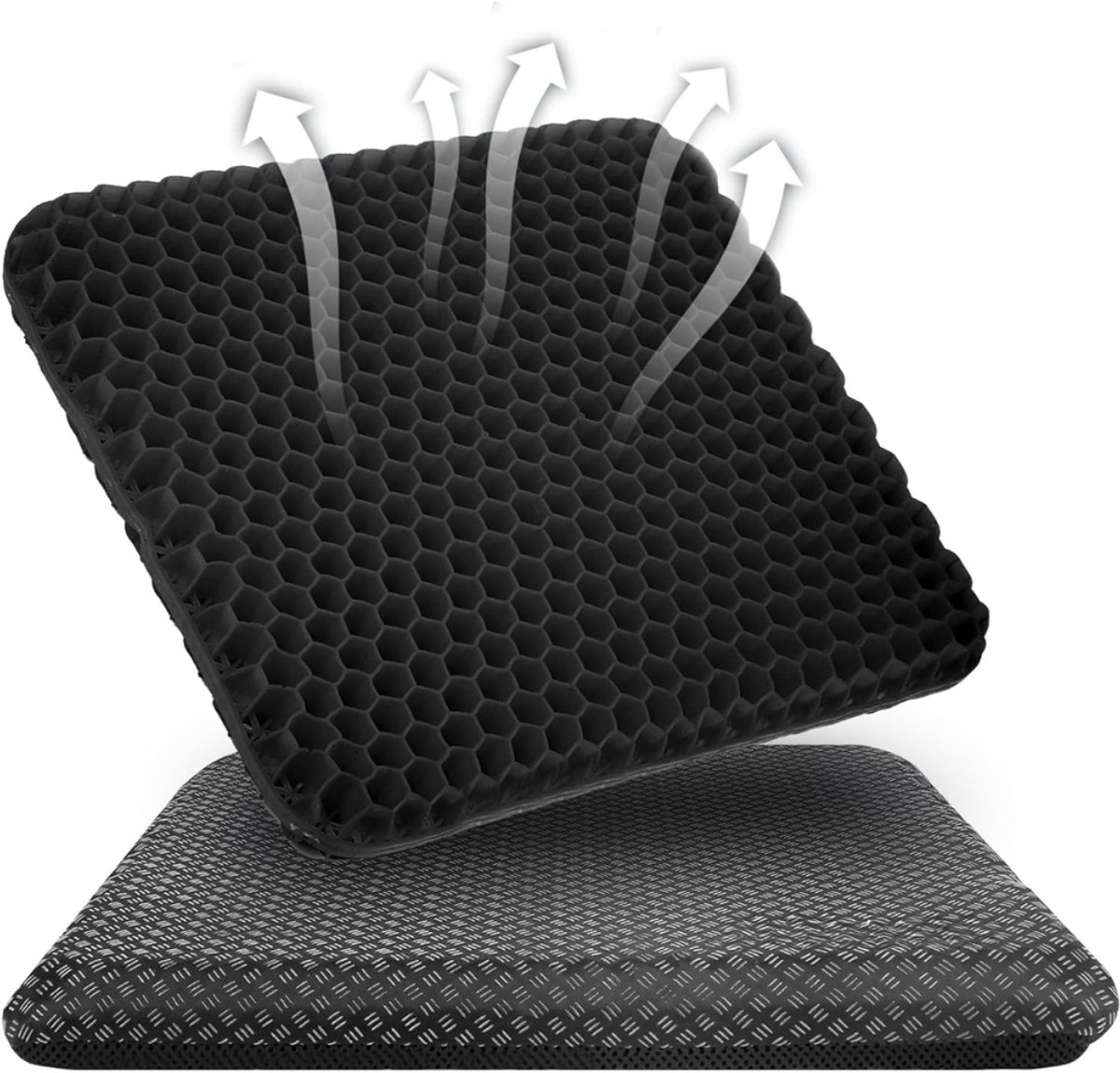Gelkussen - Dubbellaags - Gel Zitkussen - Gelkussen Zitten - Stuitkussen - Wigkussen - Stoelkussen - Orthopedisch - Traagschuim Kussen - 43 x 39 x 4 cm - Zwart - van Imperatoris