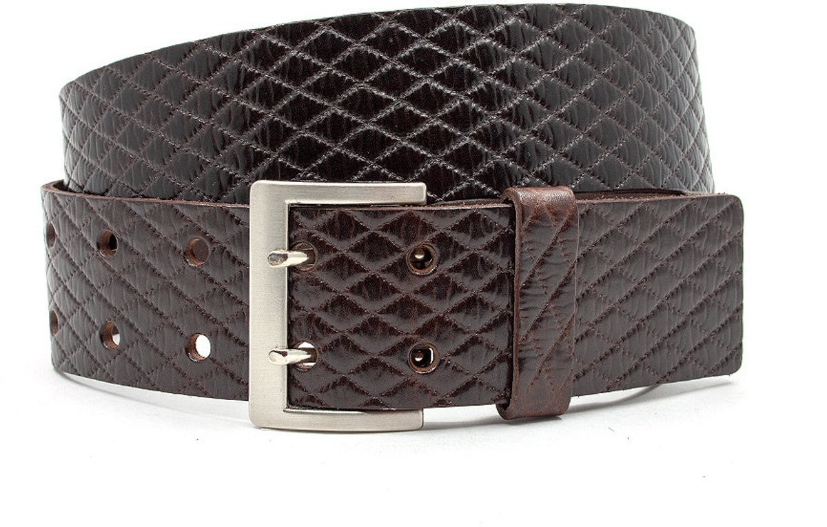 Damesceintuur bruin met dubbele doorn - 5 cm breed - Leer - Jeans riem - Casual - Maat 85