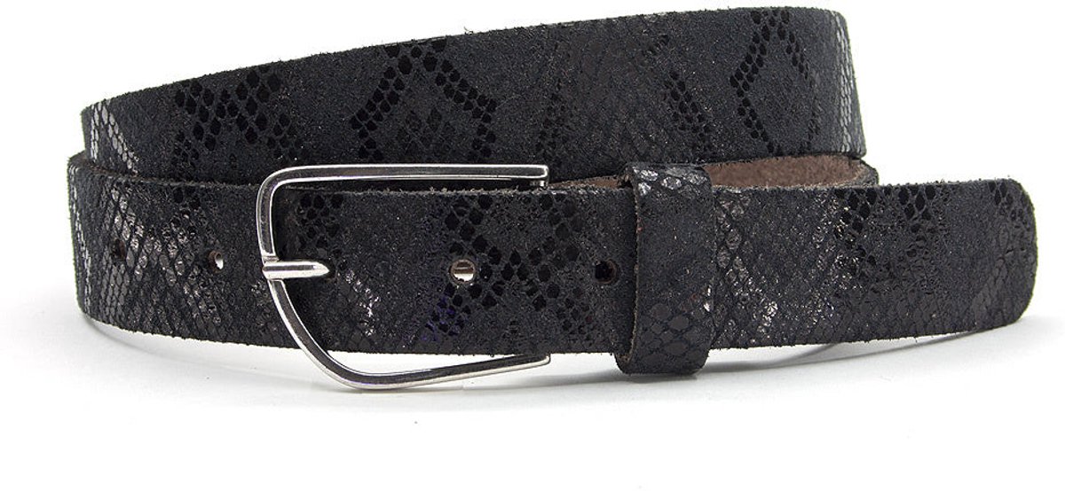 Dames ceintuur zwart met slangenprint - 3 cm breed - Leer - Jeans riem - Casual - Maat 100