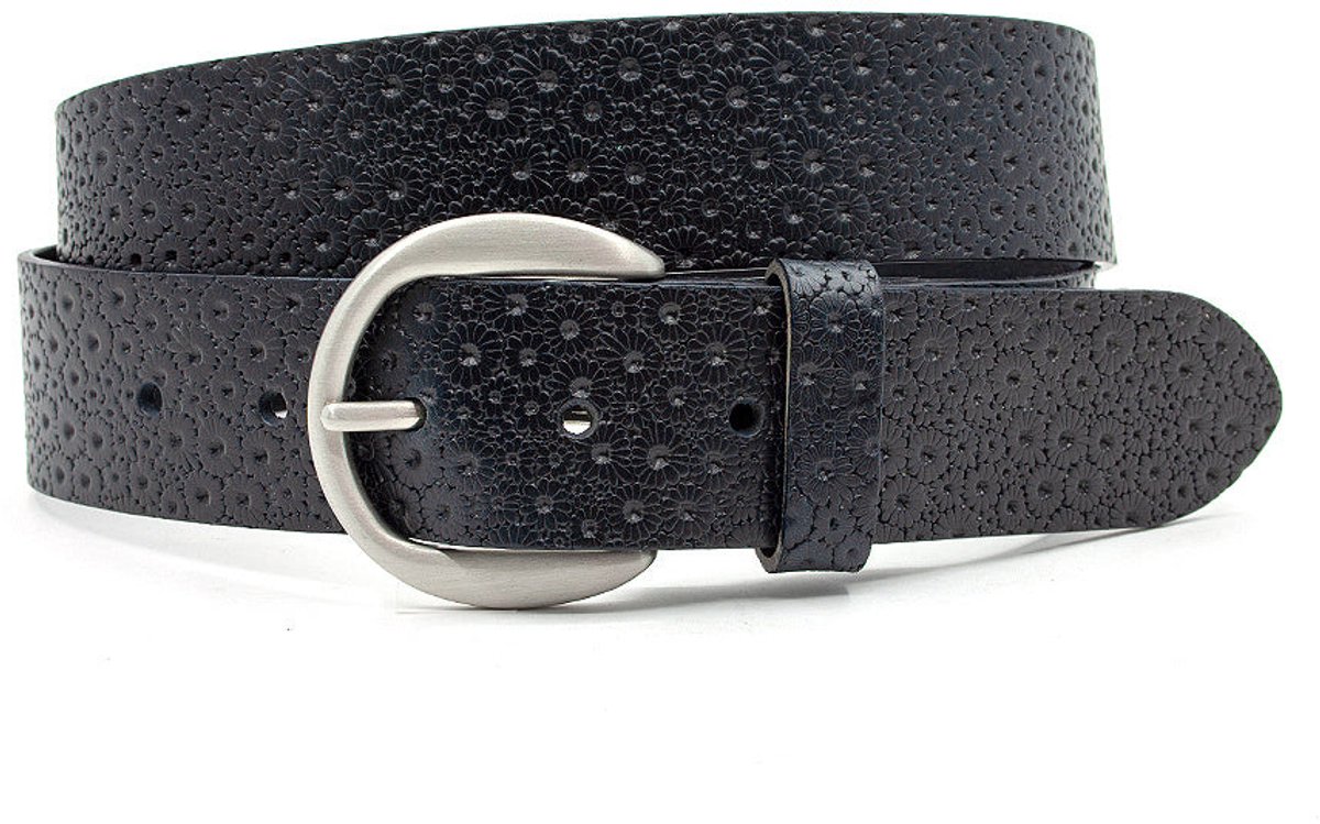 Damesceintuur donker blauw - 4 cm breed - Leer - Jeans riem - Casual - Maat 105