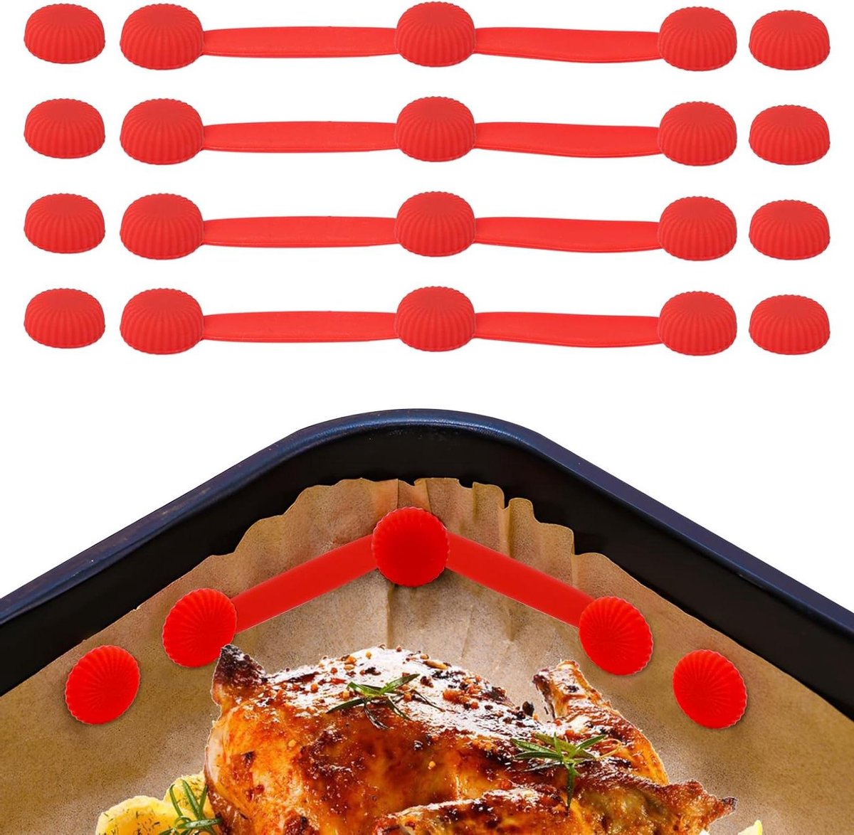 Airfryer Clips - Bakpapier Houders - Keuken Organisatie - Magnetisch Ontwerp - 4 stuks - Rood