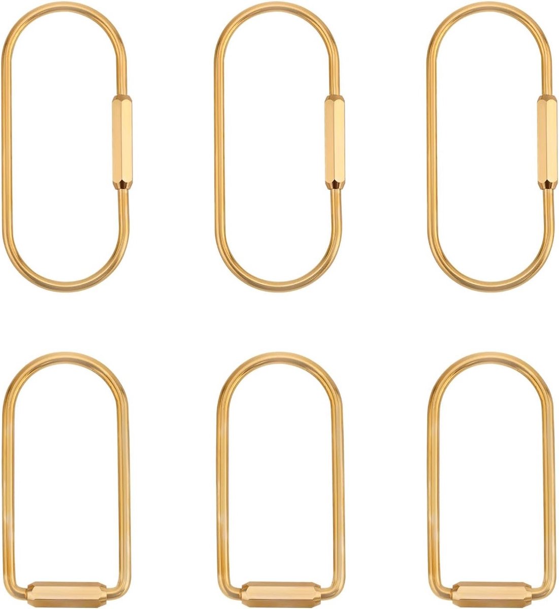 Set van 6 Messing Sleutelhangers met Schroefsluiting, Universele Sleutelclip en Karabijnhaak voor Autosleutels, Duurzaam en Stijlvol voor Mannen en Vrouwen