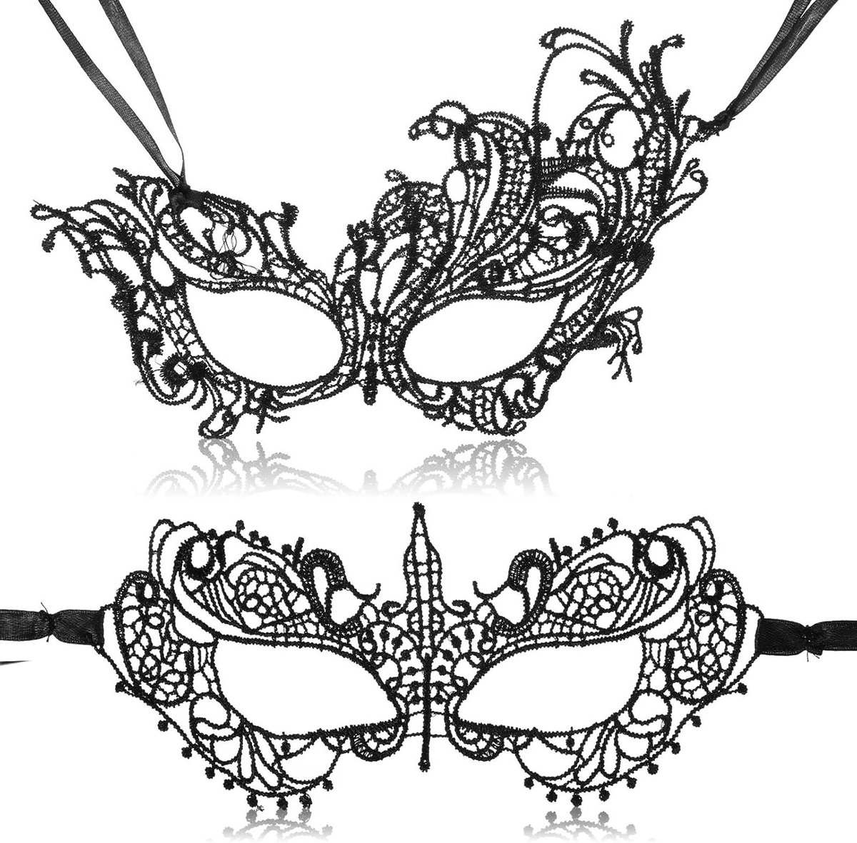 Set van 2 Venetiaanse Maskers voor Vrouwen, Zwart Kant, Verstelbare Maskers voor Feestjes, Halloween en Carnaval, Perfecte Kostuumaccessoires