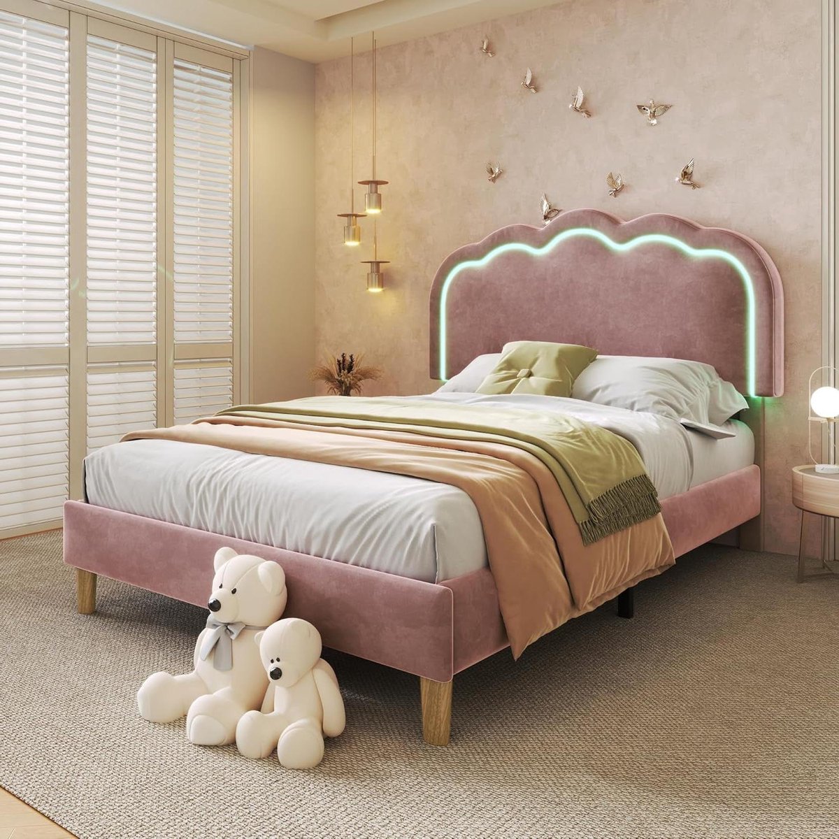Gestoffeerd Eenpersoonsbed - Led Bed Frame - Ontspannen Slapen - Verstelbaar Hoofdeinde - 90 x 200 cm - Roze