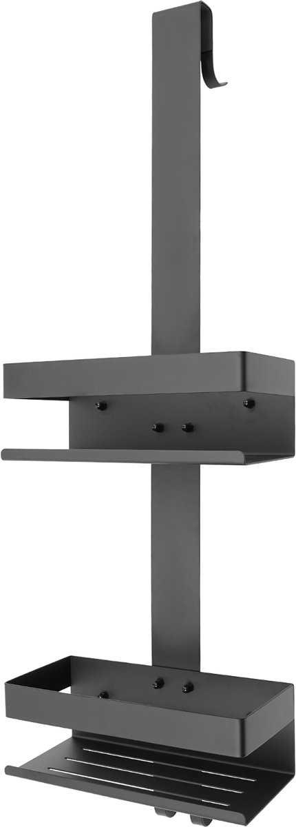 JAQZY Doucherek - Doucherek Zonder Boren - Doucherek Hangend - 2 Niveaus - Tot 15kg - Met Haken - Strak Design - RVS - Zwart