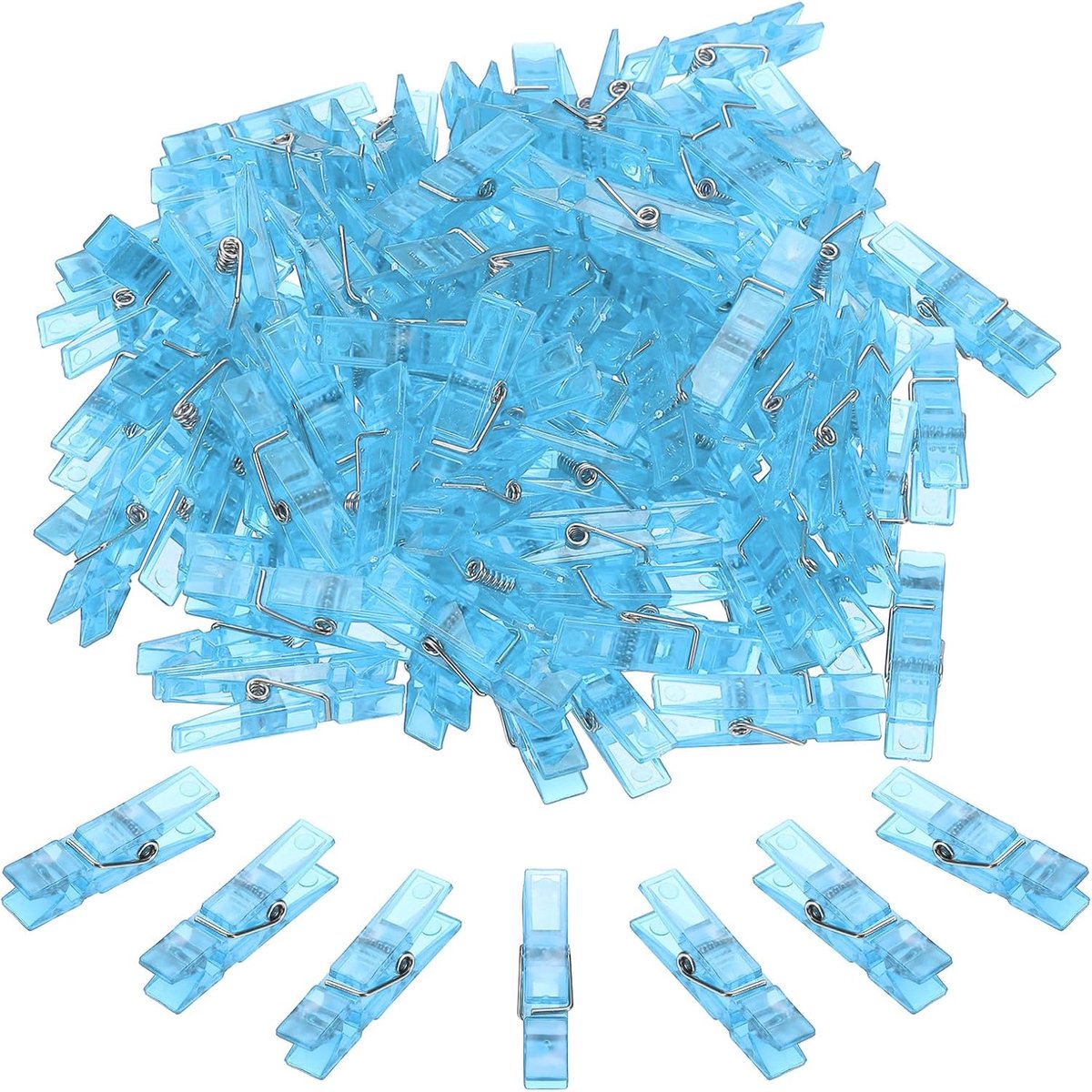 1.4 Inch Colored Clothespins - 100 Pcs Mini Colorful Plastic Clothes Clips - Strong Grip Photo Clips voor Fotos - Hanging Clothes Decorative Crafts - Transparant Blauw