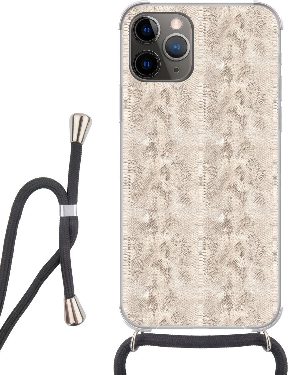 Telefoonhoesje Geschikt voor iPhone 13 Pro - Slang - Patroon - Beige - Siliconen - Crossbody - Backcover met Koord - Telefoonhoesje met koord - Hoesje met touw Telefoonhoesje