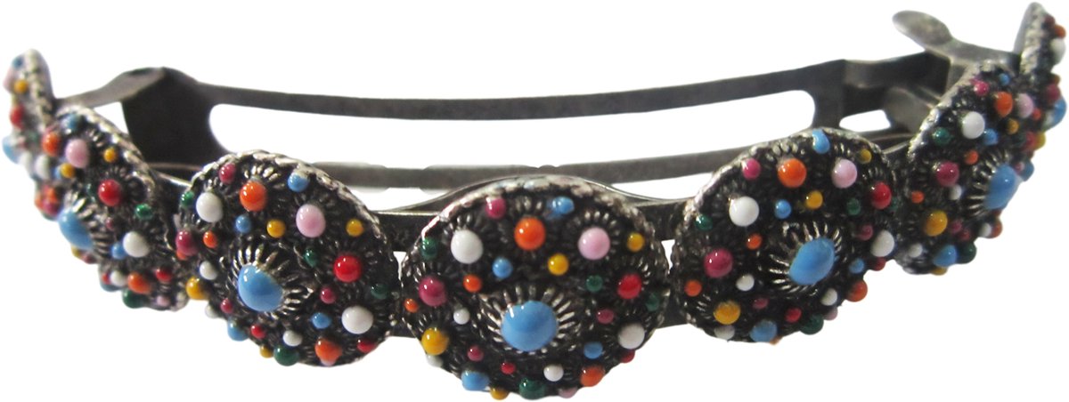Zeeuws Meisje - zwaar verzilverde haarspeld voor dik haar of knot Zeeuwse knop met kleurige emaille, voor superdik haar