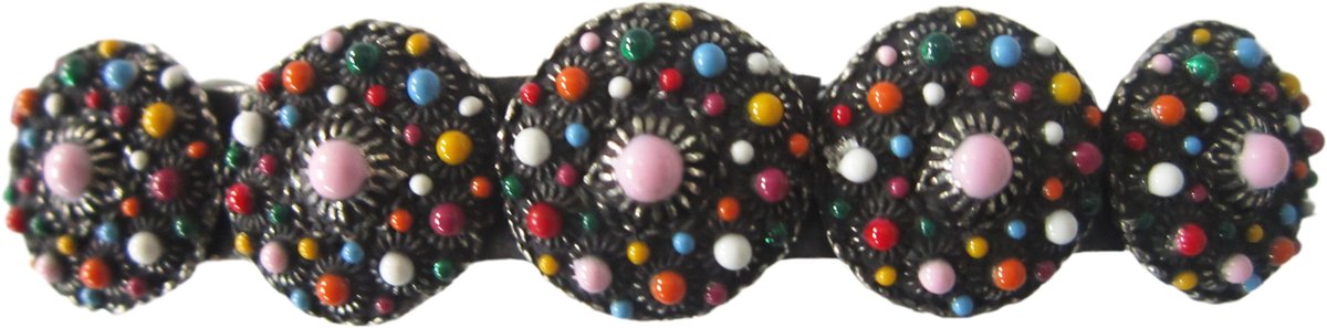 Zeeuws Meisje - Haarspeld 8 cm met 5 Zeeuwse knop regenboogkleuren emaille