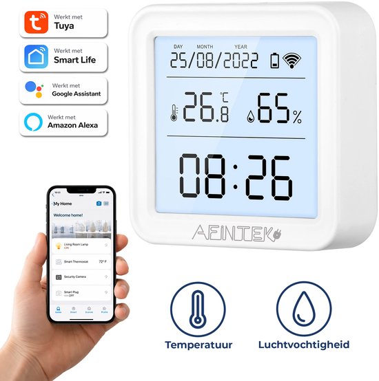 Smart Life WiFi Thermometer / Hygrometer Inclusief Datum & Tijd - Batterij Versie