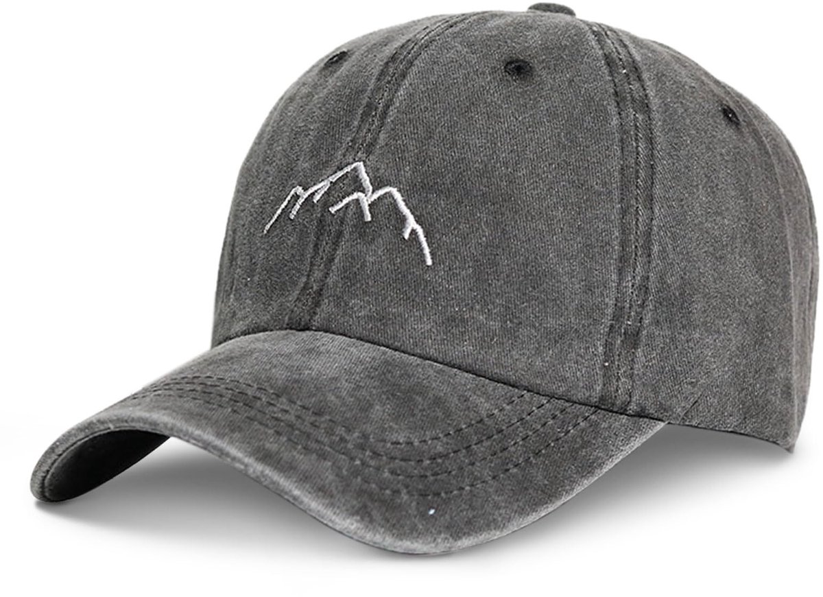 Dames baseballpet - Outdoor pet - Heren baseballpet - Verstelbare truckerpet - Geborduurde pet met bergmotief - Unisex pet - Grijs
