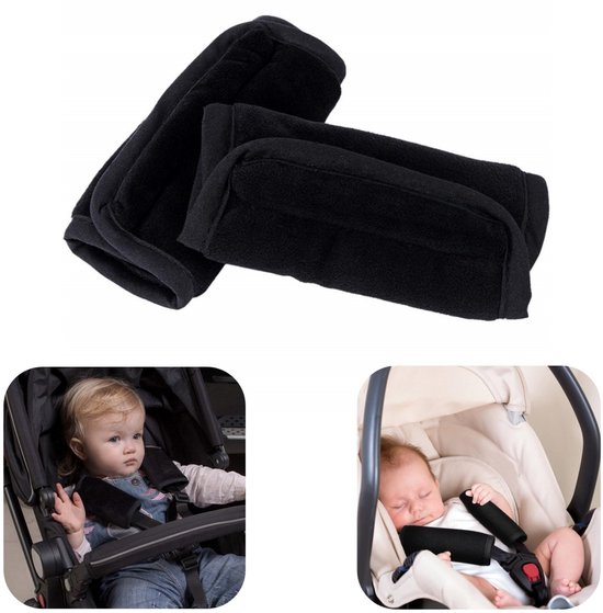 1 Paar Gordelhoezen - Schouderkussens – Kinderveiligheidsgordel hoes – Nekbeschermers – Kinderwagens schoudervullingen – Neksteunen voor Baby's – Gordelbuffers – Voor Kinderwagens, Kinderstoelen, Autostoeltjes, Rugzakbanden (12,5 x 6 cm – Zwart)