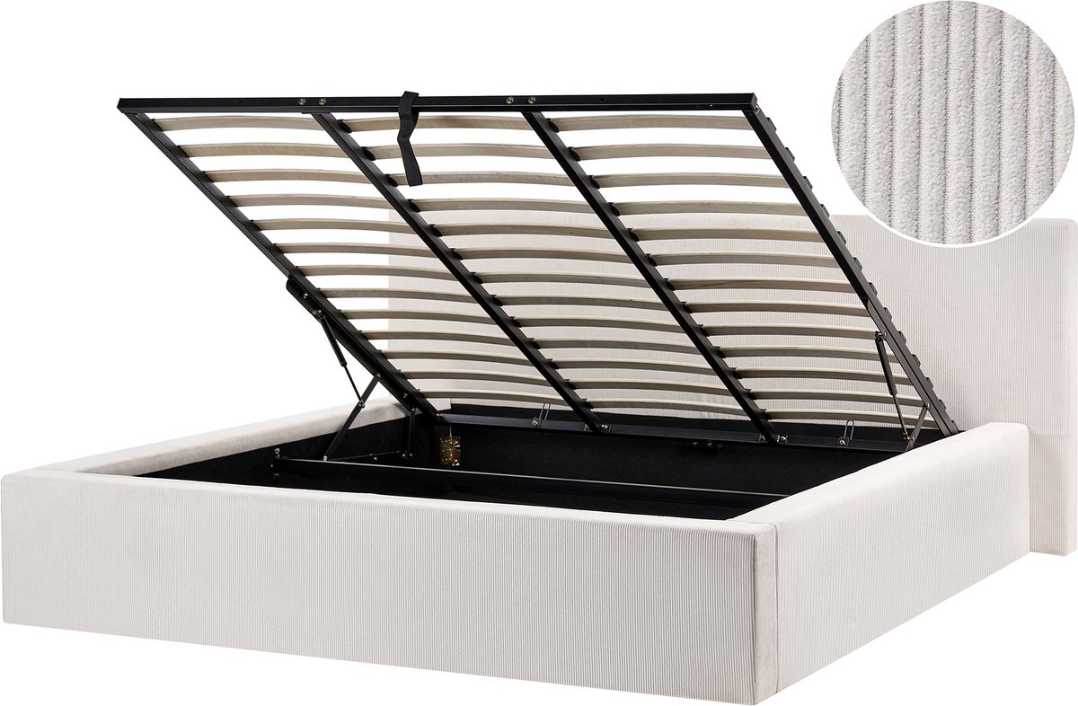 LILLEBONNE - Bed met opbergruimte - Beige - 180 x 200 cm - Corduroy