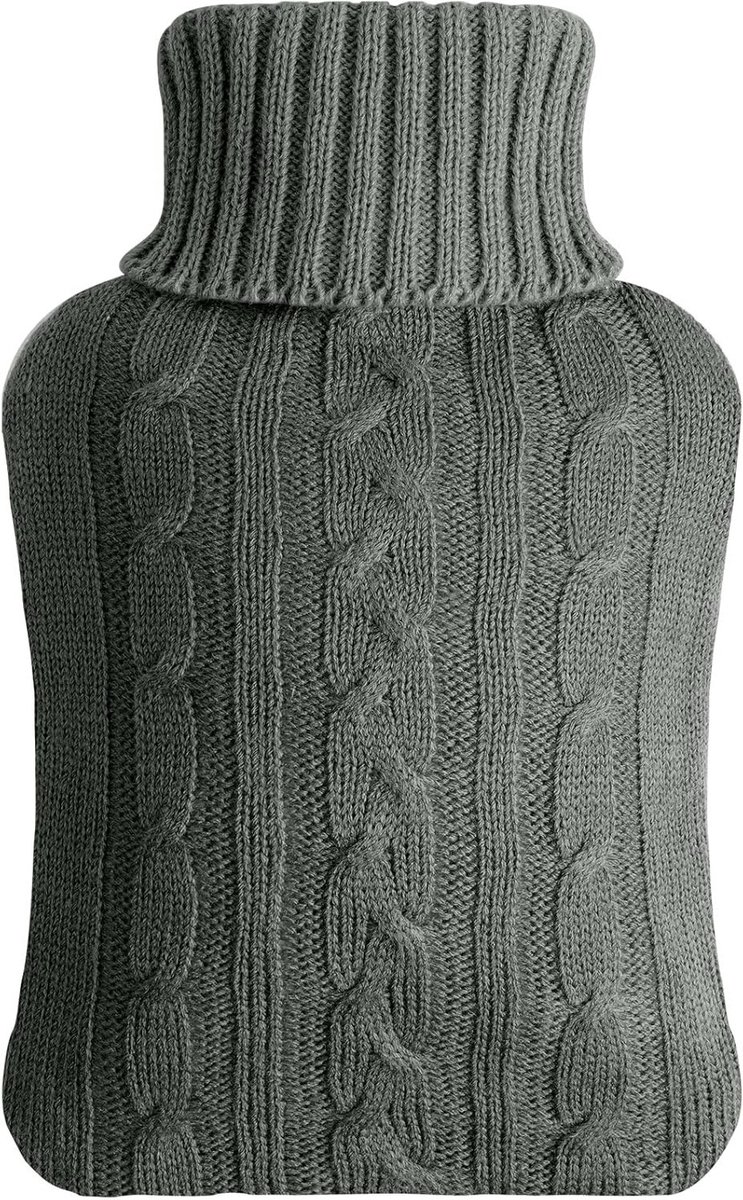Warmwaterkruik met Gebreide Hoes van 2 Liter voor Warmte en Koude, Ideaal voor Handen en Voeten, Spierpijn Verlichting, Veilig en Duurzaam Geschenk in Donkergrijs