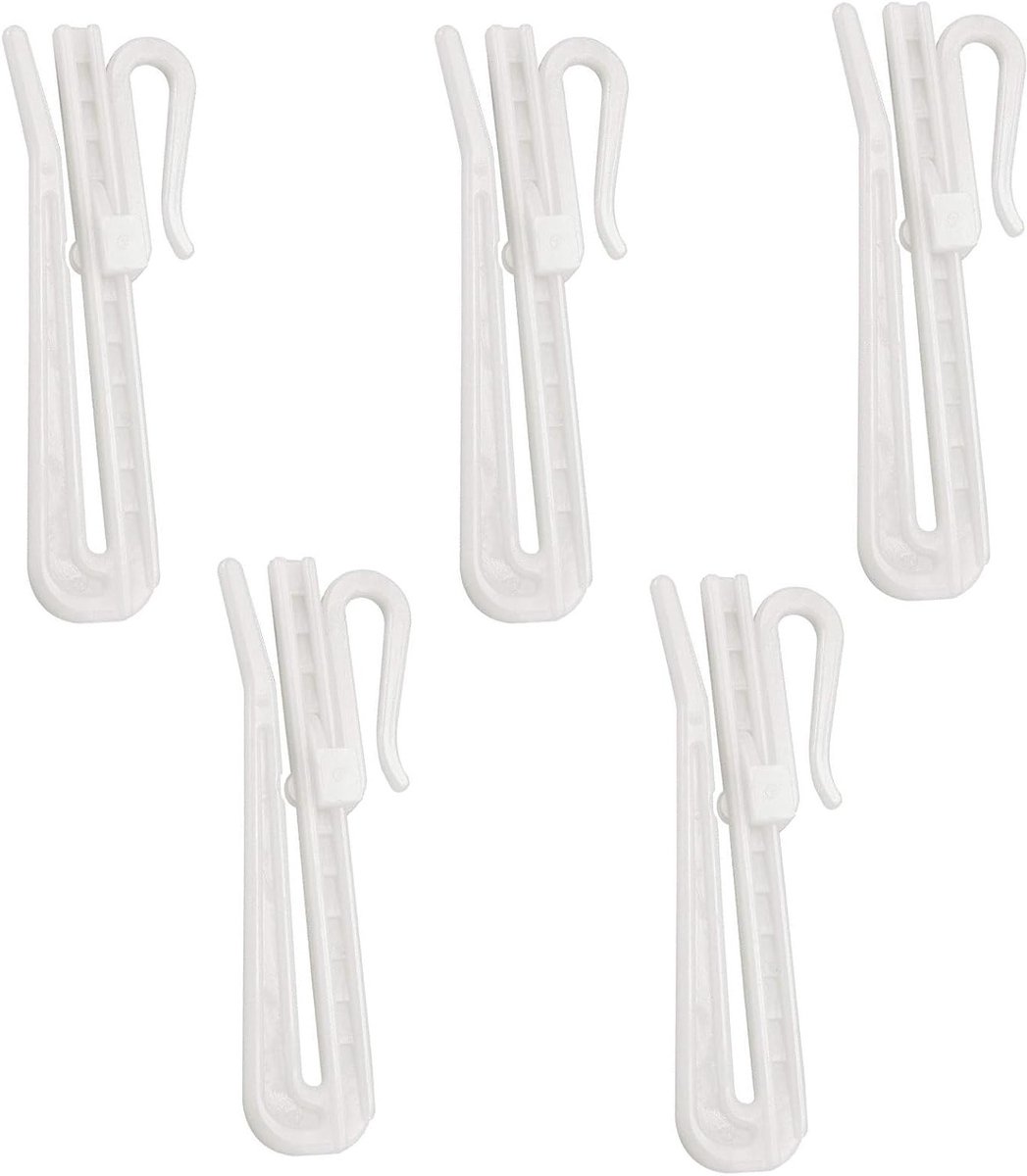 5 Stuks Verstelbare Plastic Gordijnhaakjes voor Locking Tape, Ideaal voor Raam- en Douchegordijnen, Wit