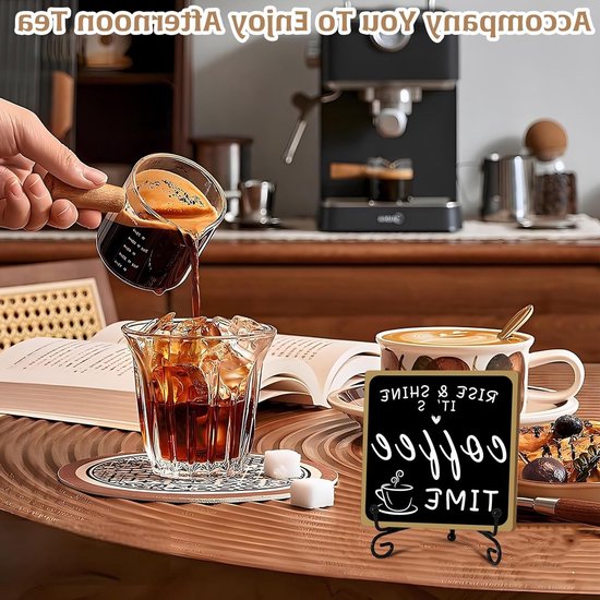 Koffiebar Decoratie van Hout - Zwart en Wit met IJzeren Stand voor Tafel en Plank - Ideaal voor Koffiestation, Keuken en Kantooraccessoires — afbeelding 2