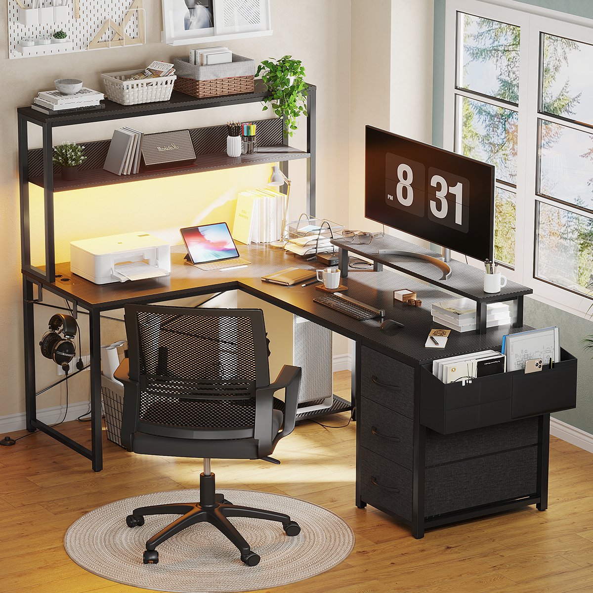 Gaming Gaming L-Vormig Bureau met LED - afbeelding 3