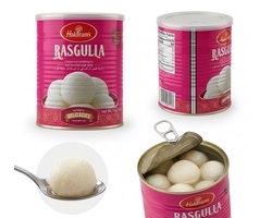 Haldiram's Rasgulla - Authentieke Indiase Zoetigheid - Zachte Sponsachtige Kaasballetjes in Siroop - Dessert - 1kg Blik Met Kajal Sticker