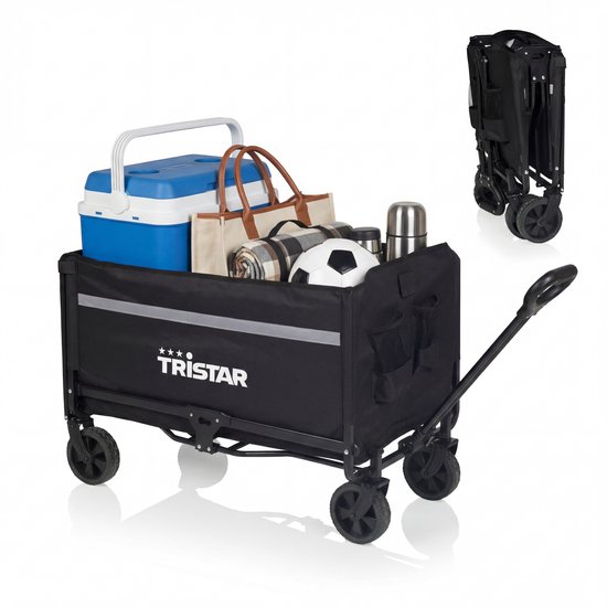 Chariot pliant Tristar HC‑0917 – 120 L – Capacité de charge 100 kg – Acier – Roues pivotantes avec frein – Sac de rangement inclus