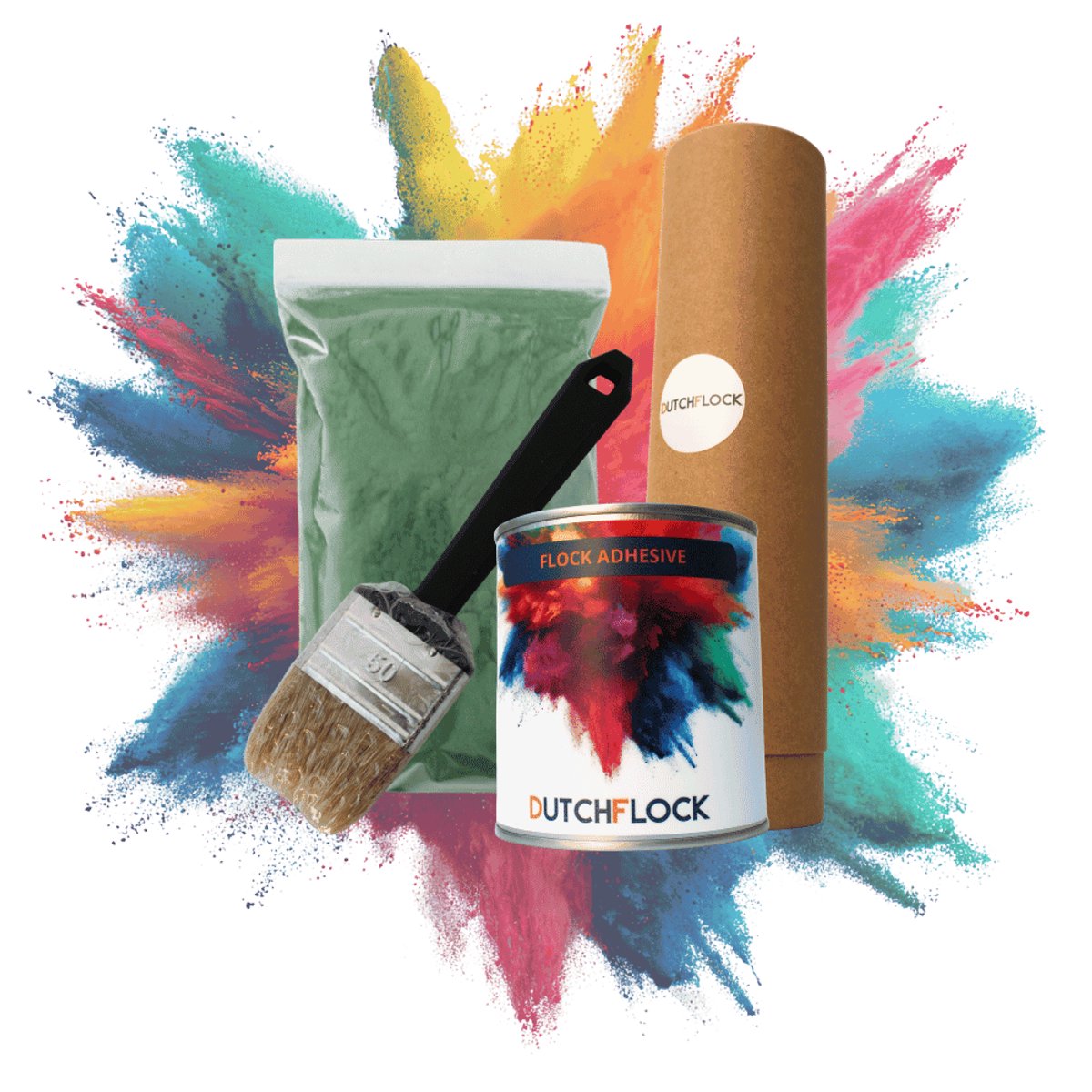 Flocking Kit Donkergroen Mega | 800gr. flocking poeder - 1000ml flock lijm - applicator - kwast
