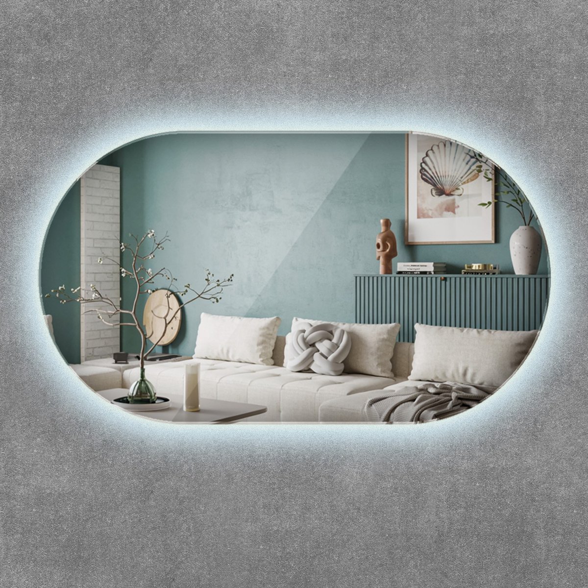 ArtPrintCave LED Spiegel - Oval LED Spiegel Flur - 58x100 cm - Woonkamerspiegel - Inloopkastspiegel - Hal - Kaptafel spiegel - Koud licht 6500K - Scandinavische LED Spiegel - Designer Oval LED Spiegel