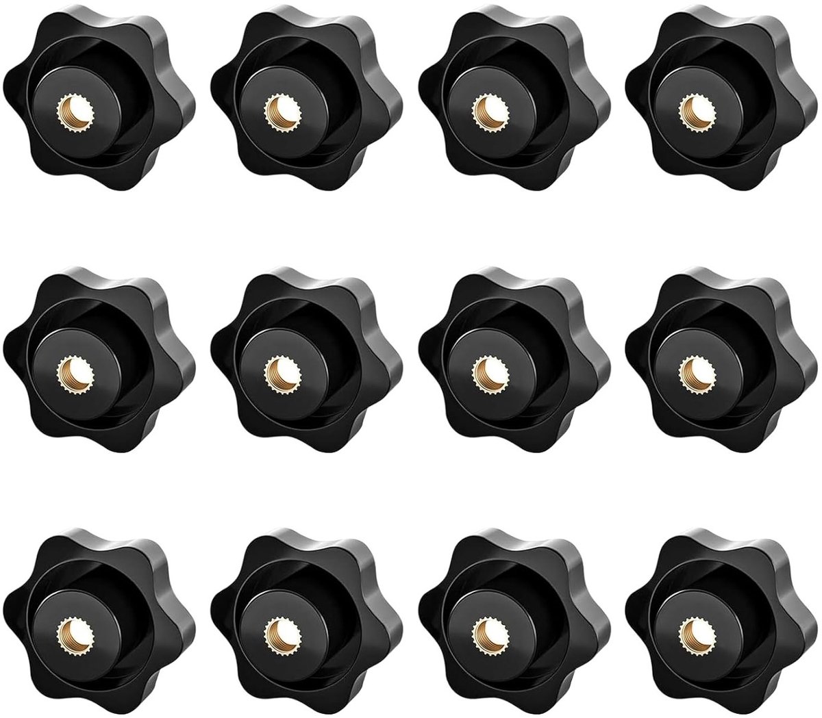 12 Stuks M6 Klem Schroefknop met 38 mm Buiten Diameter - Vervangende Sterknop voor Bevestiging en Aandraaien, Zwart Grip