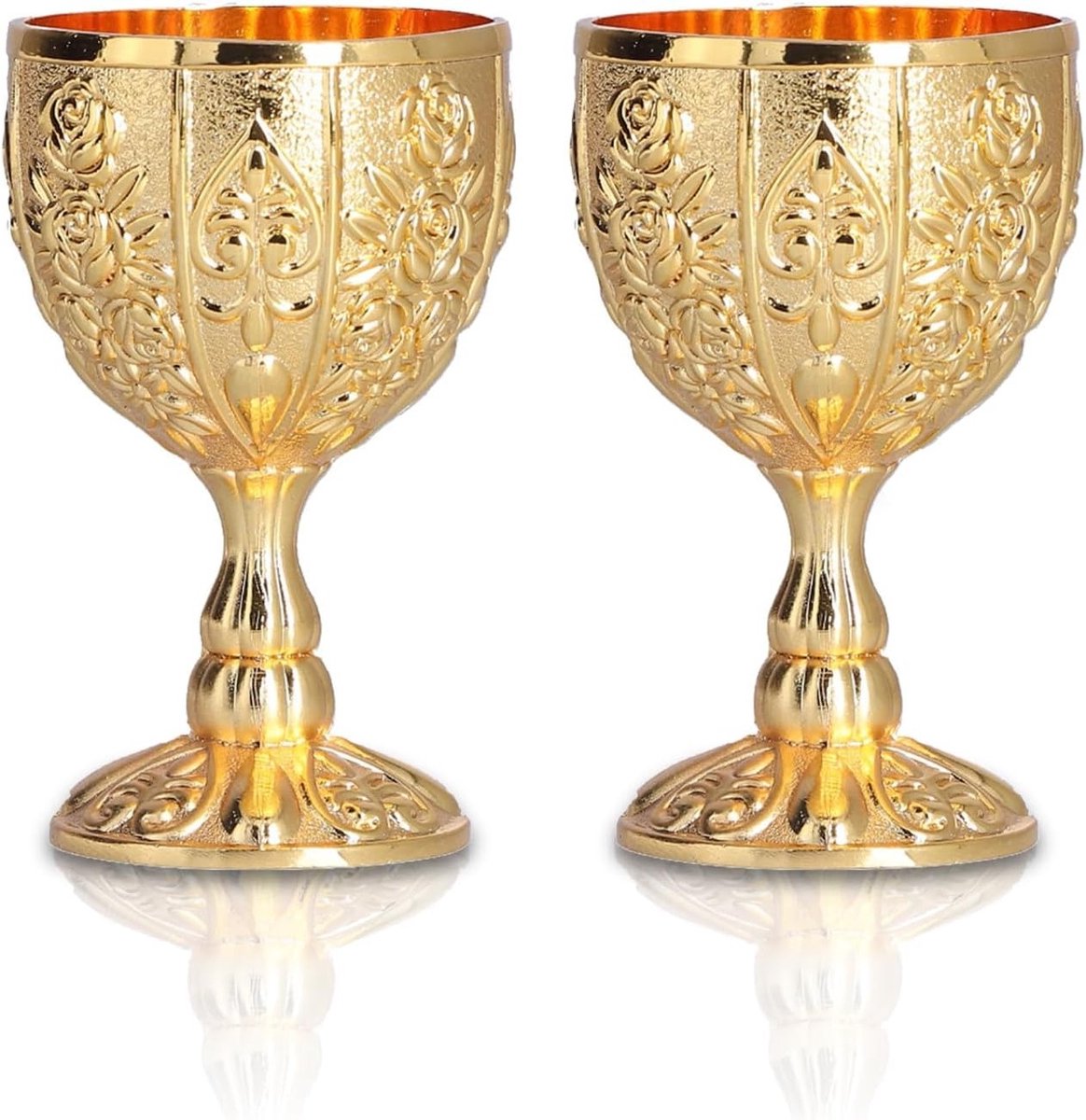 Vintage Gouden Chalice Set van 2, Retro Wijnbekers voor Reizen en Decoratie, Luxe Wijnaccessoires