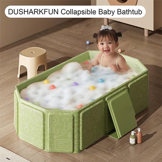 Opvouwbaar Baby badje - Inklapbaar bad - Opvouwbaar badje met aftappluggen - 75*45*25cm - Draagbaar kinderbadje - Gemakkelijk op te bergen - Sterke isolatie - Badje geschikt voor thuis, camper en op reis - Groen van Little Dove — afbeelding 4