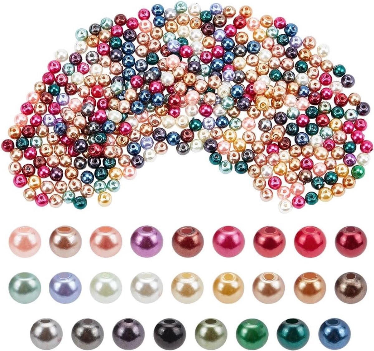 400 Stuks Moeder Van Parel Gekleurde Glazen Kralen 4mm Rond voor Sieraden Maken, Armbanden en Kettingen, Gemengde Kleuren, Gat: 0.5mm
