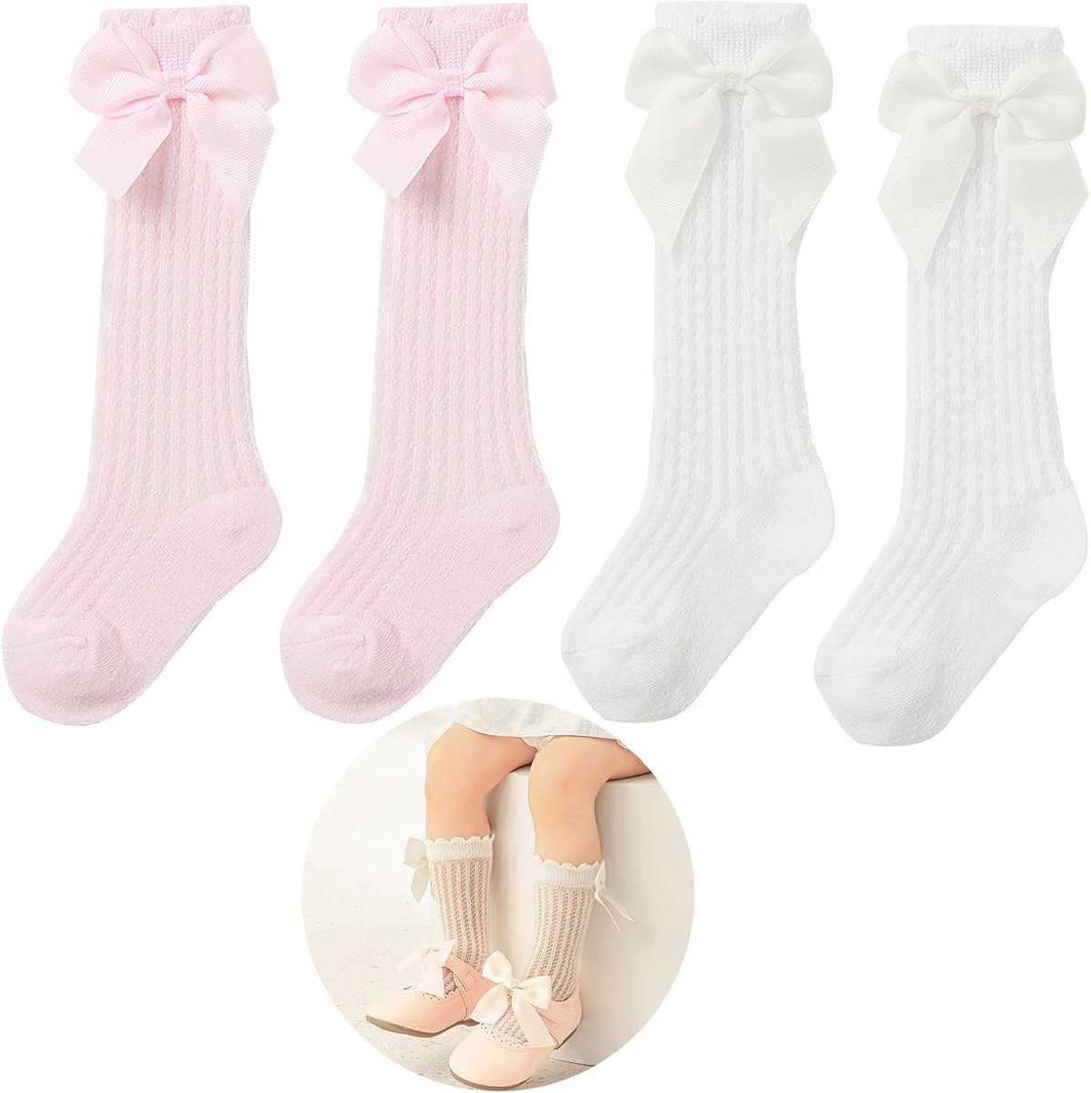 Zachte en huidvriendelijke antislip baby sokken voor meisjes, hoge kniekousen, geschikt voor kinderen en baby's, 2 paar