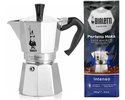 Bialetti Moka Express 2 kops + Bialetti Intenso gemalen koffie 250gr