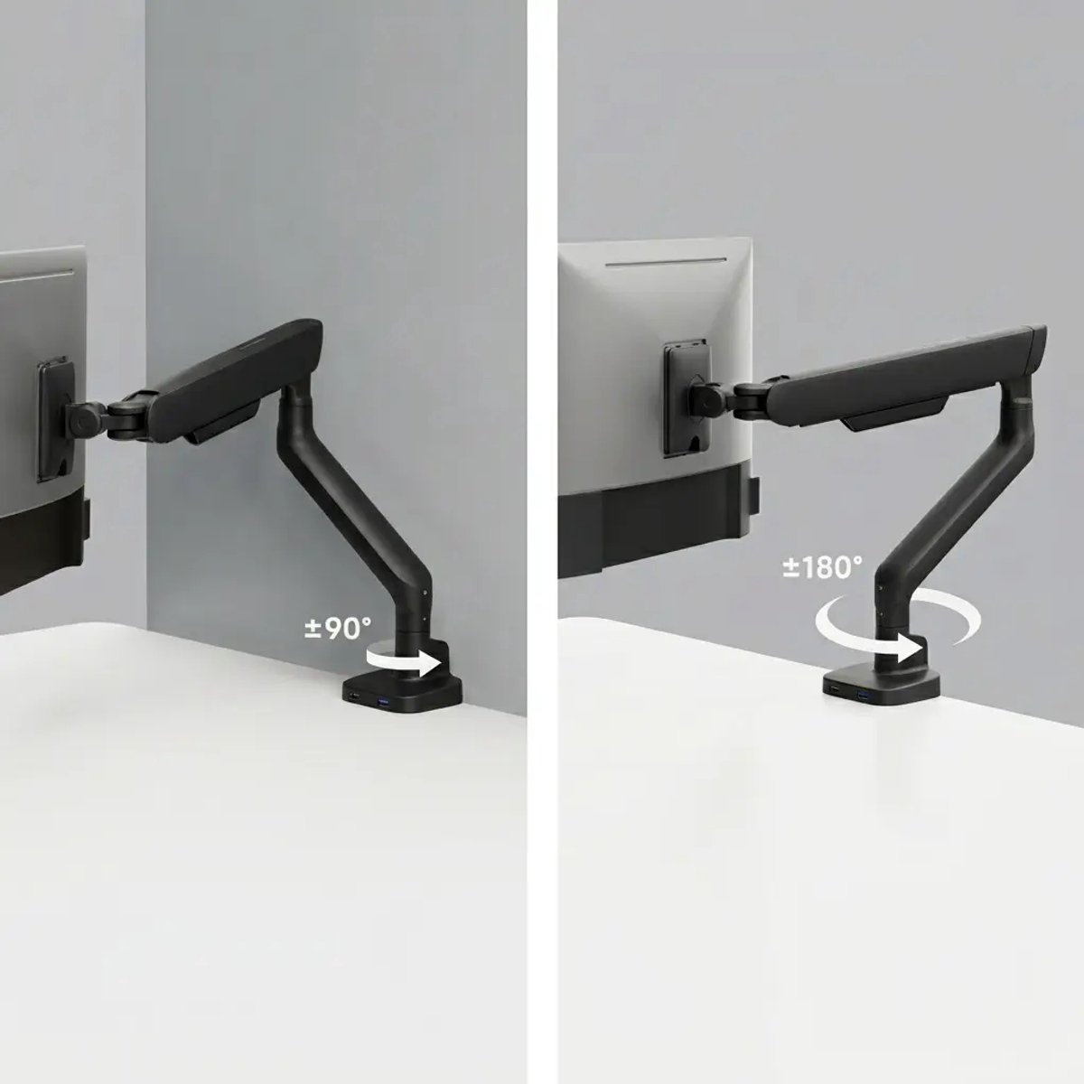 Alberenz Dubbele Monitor Arm Zwart met USB-C & USB-A - VESA 75x75 & 100x100 thumbnail 5