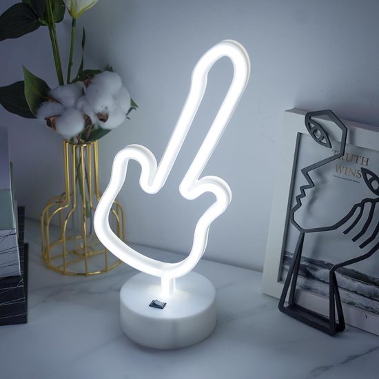 Gitaar Neon Lamp - LED Lichtbord - Decoratie Kamer - Afneembare Voet - Batterij/USB - Wit — afbeelding 3