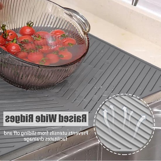 Siliconen Afvoermat voor Keuken, 43 x 33.5 x 0.5 cm, Snelle Afvoer, Bescherming Werkblad, Ideaal voor Afwassen en Drogen van Servies — afbeelding 3