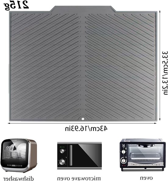 Siliconen Afvoermat voor Keuken, 43 x 33.5 x 0.5 cm, Snelle Afvoer, Bescherming Werkblad, Ideaal voor Afwassen en Drogen van Servies — afbeelding 5
