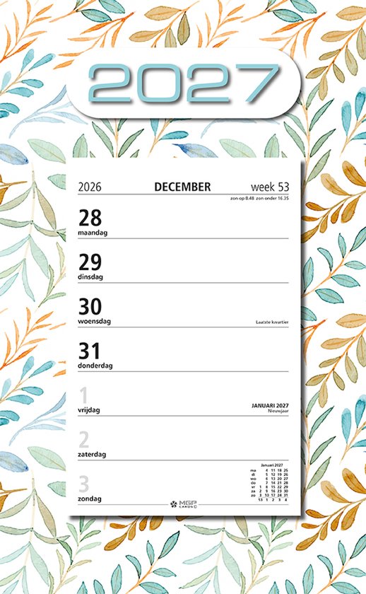 MGPcards - Week Scheurkalender 2027 - Week begint op maandag - 21 x 34 cm - Wit - Bladeren