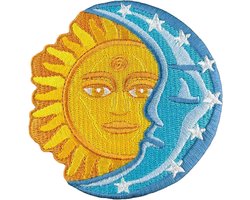 Patch Zon Maan Sterren - Strijkapplicatie Naaiaccessoire - Kleding Versieren - Geborduurd Ontwerp - 85 x 83 cm